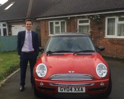 Too Late, “George”  is off to her new home soon…. With JOSH – enjoy your music you two !!!   2004 MINI Cooper With Chili Pack in Red with Low Miles