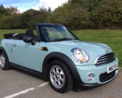 Jo is having Chelsea – 2012 MINI One Convertible in Ice Blue with Low miles & called Chelsea