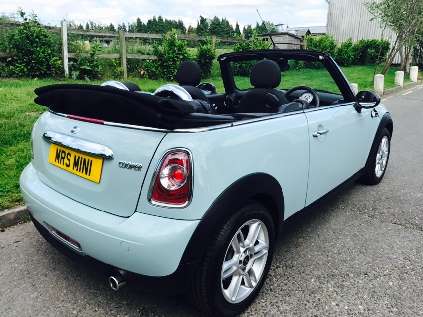 Light Blue Mini Cooper With White Stripes - Mini Cooper Cars