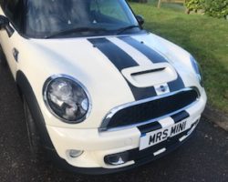 Sue chose this 2012 Mini Cooper S Convertible in Pepper White with Half White Leather Interior & Chili Pack