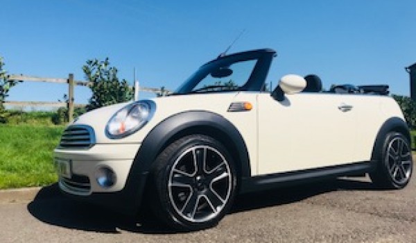 2010 MINI Cooper Convertible in Pepper White with Chili Pack & Half White Leather with LOW MILES