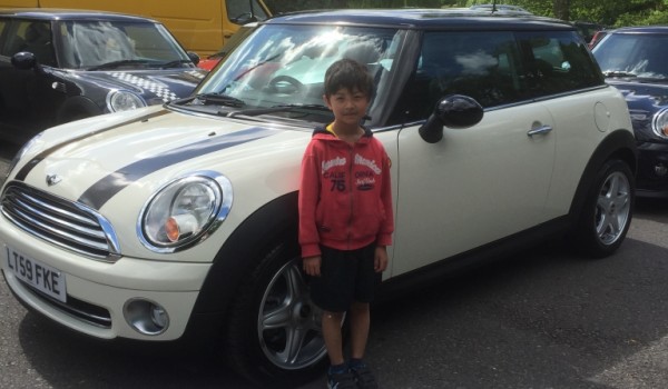 Jazz, one of our younger customers taking delivery of Mum’s car – Great Name MINI Sherald    2009 / 59 MINI Cooper with Chili Pack in Pepper White 33k miles