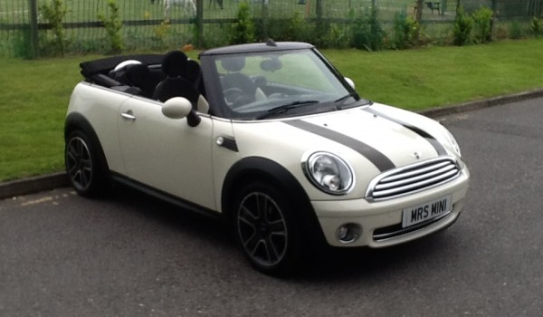 Rachel is treating a lucky daughter to this – 2009 MINI Cooper Convertible in Pepper White with Chili Pack, 17″ Black Alloys & just 33K miles