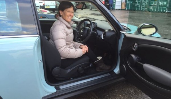 Helen chose this “Baby Blue”  2011 MINI One with Very Low Miles