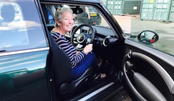 Rick’s mum collecting his new toy!  2008/58 MINI Cooper S in British Racing Green – 1 owner, Full History & Sunroof Plus Chili Pack ++